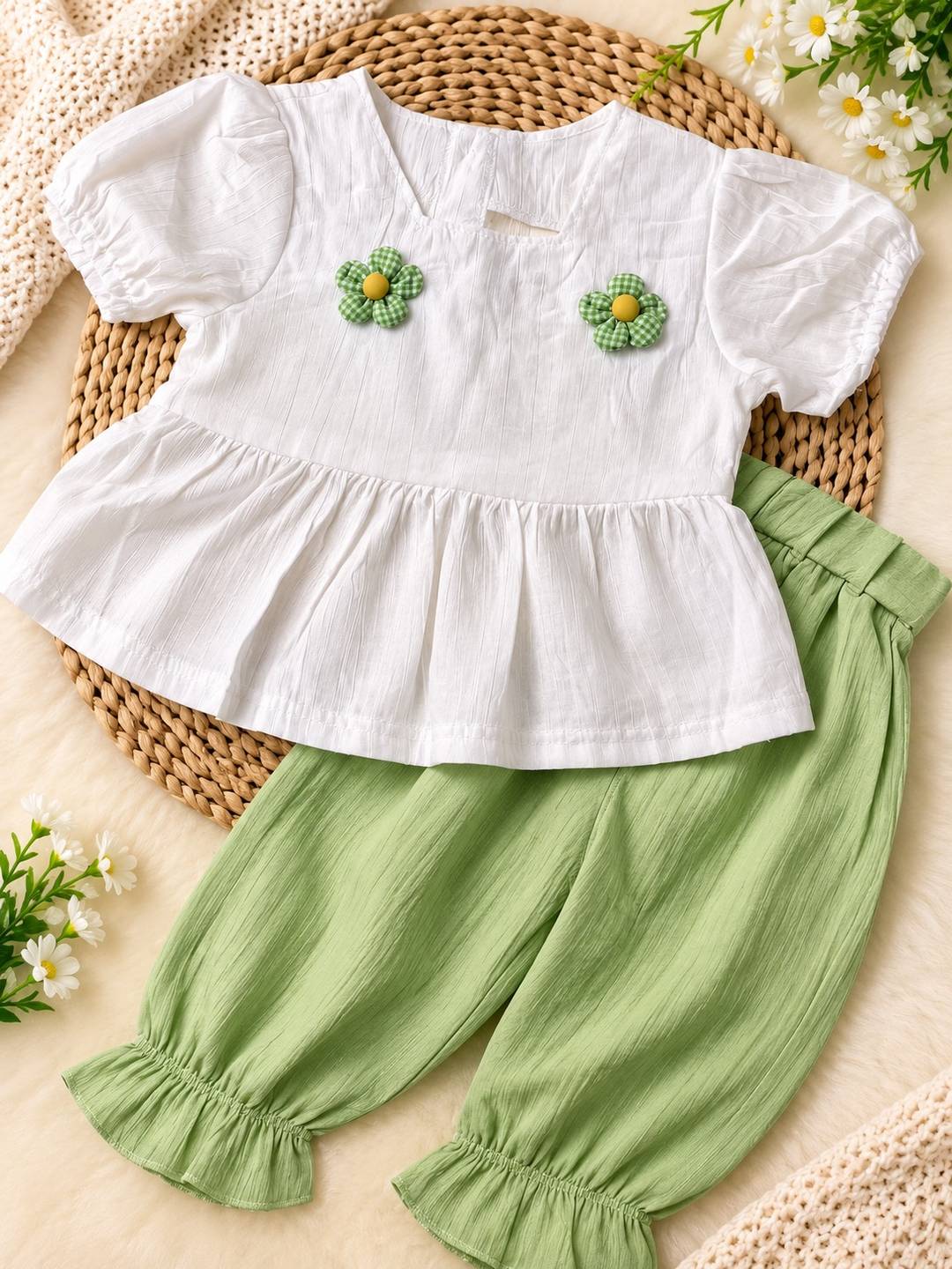 🌼 Sweet Daisy Puff-Sleeve 2-Piece Set