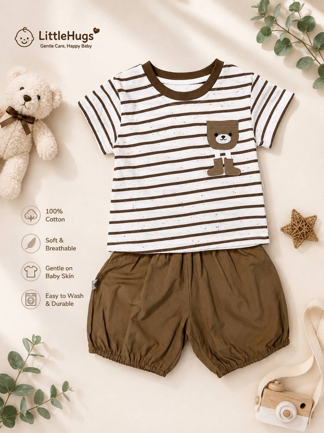 Little Bear Brown Stripes Co-Ord Set” 🧸