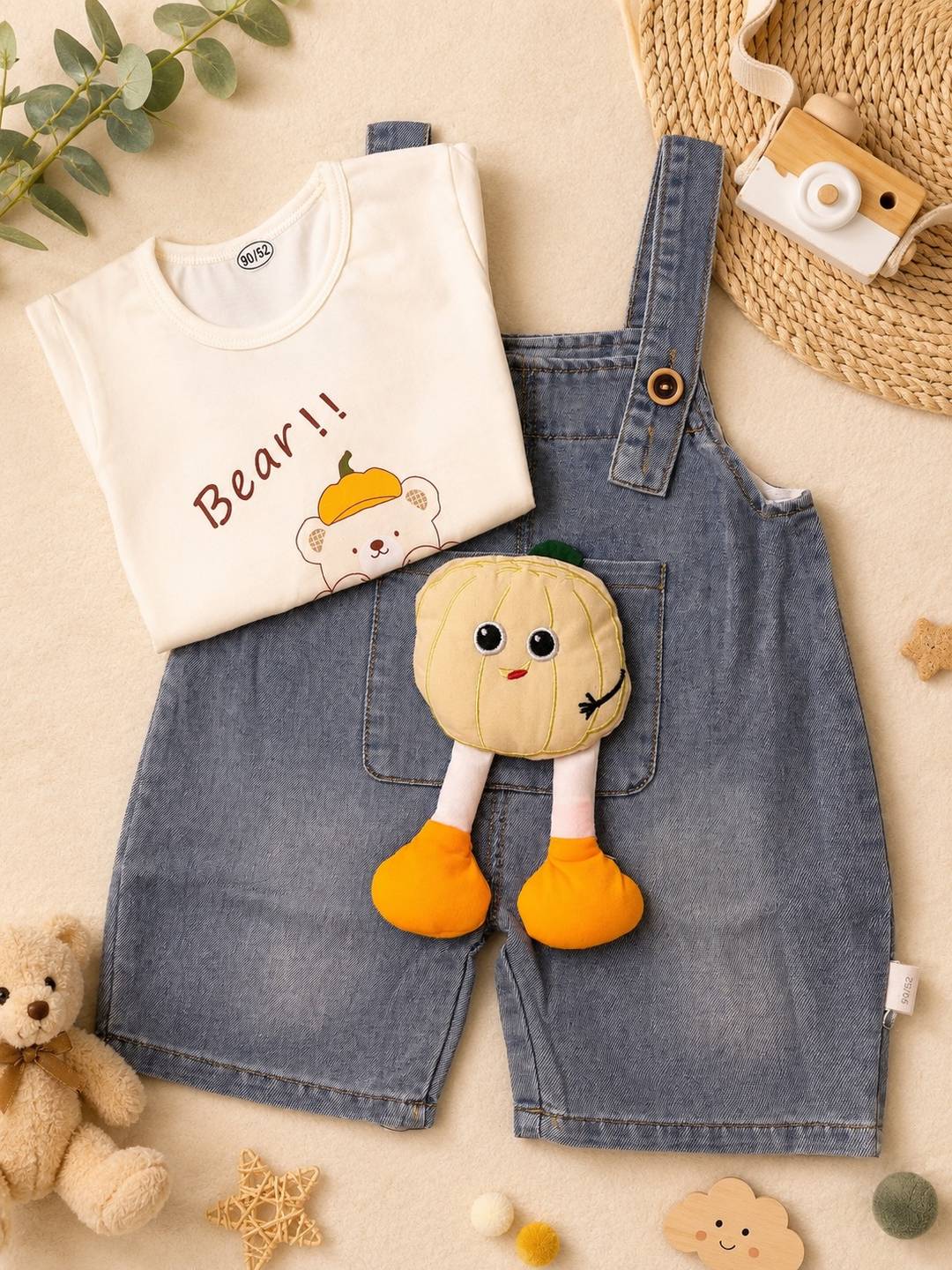 Little Pumpkin🎃Pocket Denim Dungaree Set