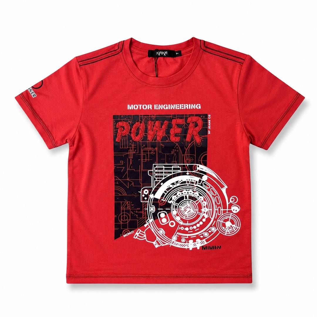 Premium Kids Cotton Power Graphic T-Shirt – Red Crew Neck Casual Tee
