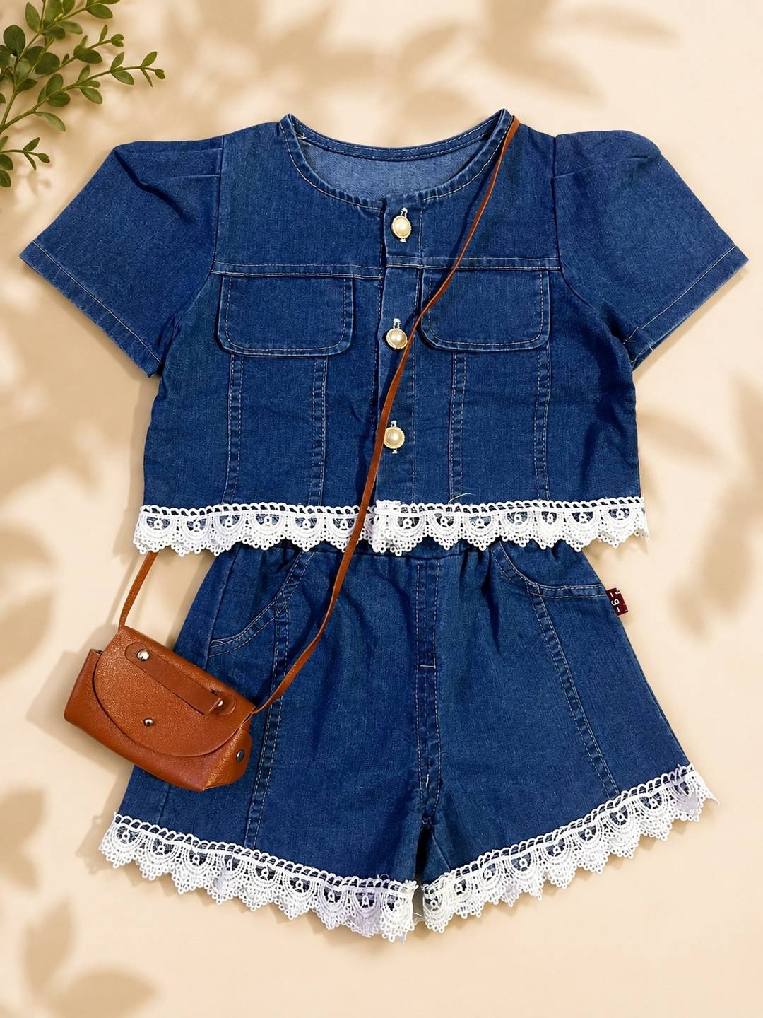 Baby Girl Premium Denim Shorts Set With mini Bag