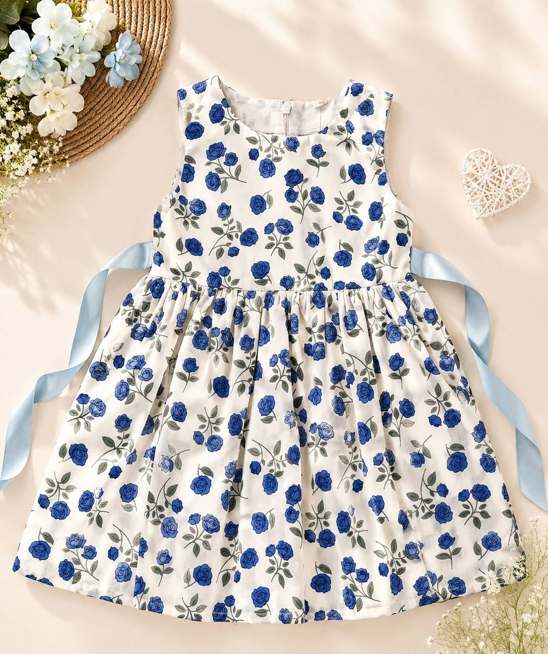 Blue Rose Garden Girls’ Frock 🦋