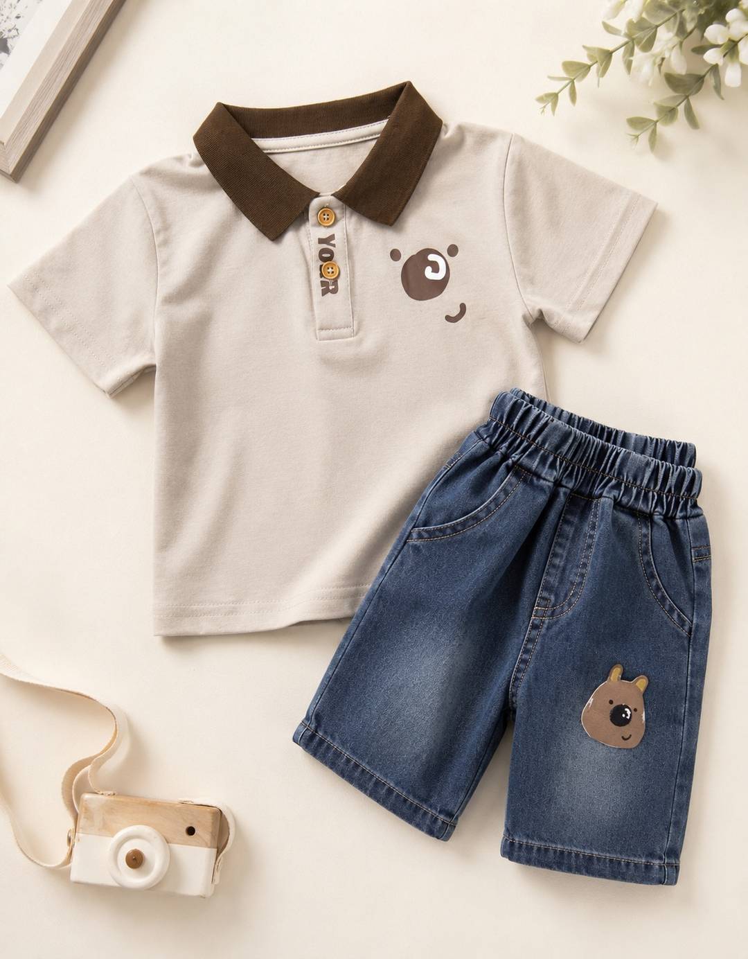 Little Bear Polo 2-Piece Denim Shorts Set🧸
