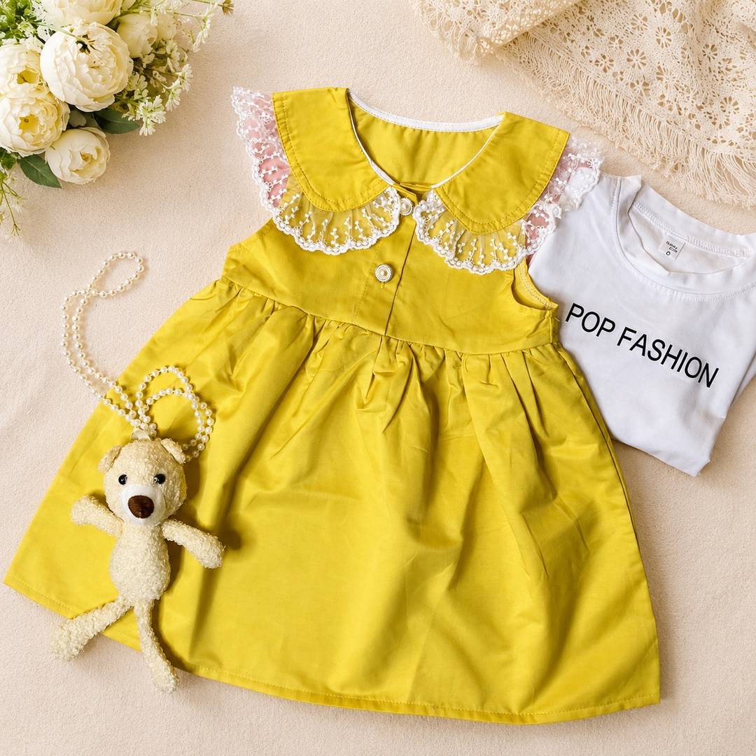 🌼Sunshine Teddy Bear🧸 Frock Set with Inner & Purse